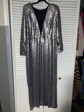 Eloquii Plus Size Women’s Silver Sequin Maxi Dress